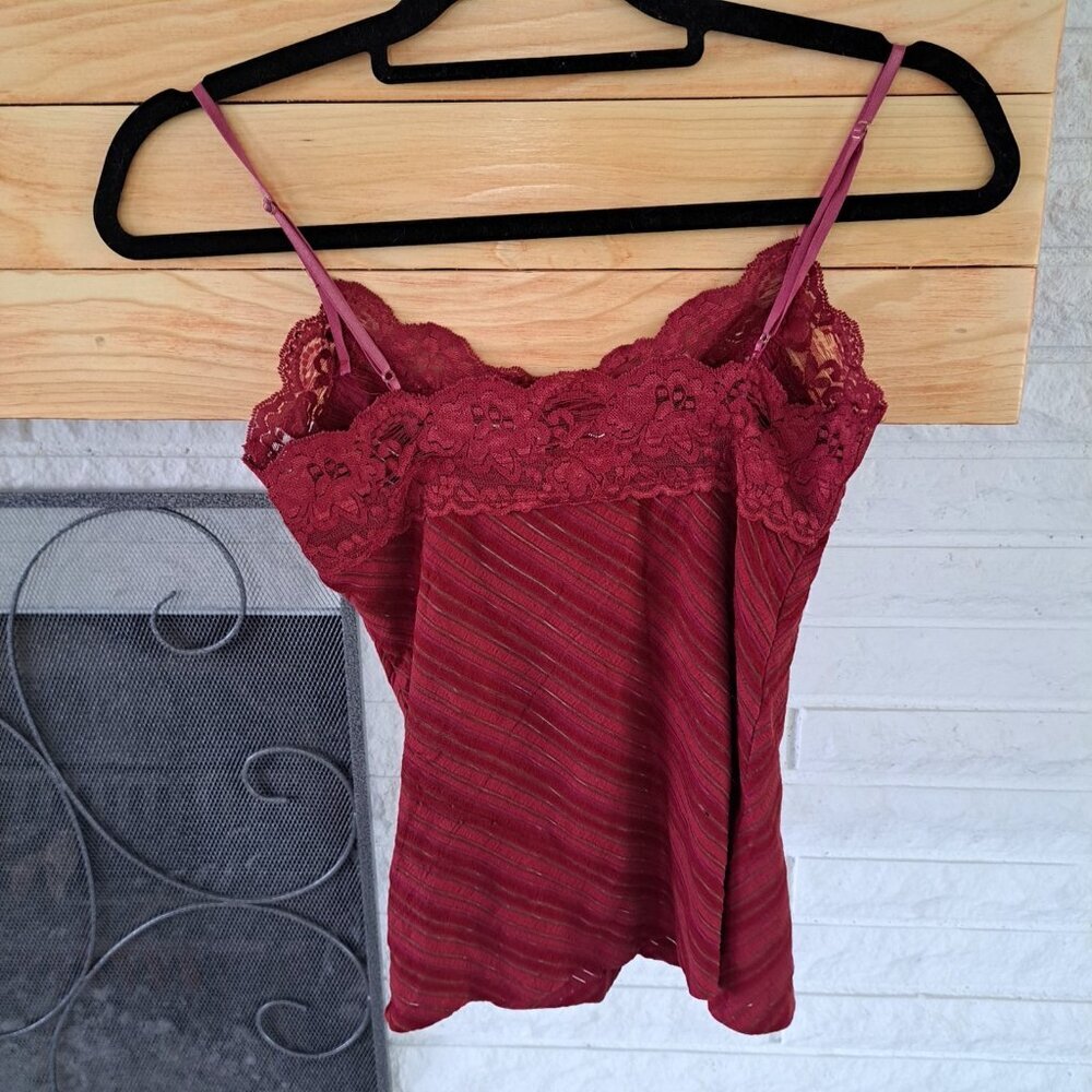 Vixen Y2K Tank Top Velvet Burnout Maroon Babydoll Spaghetti Strap Fairygrunge M - Picture 4 of 9